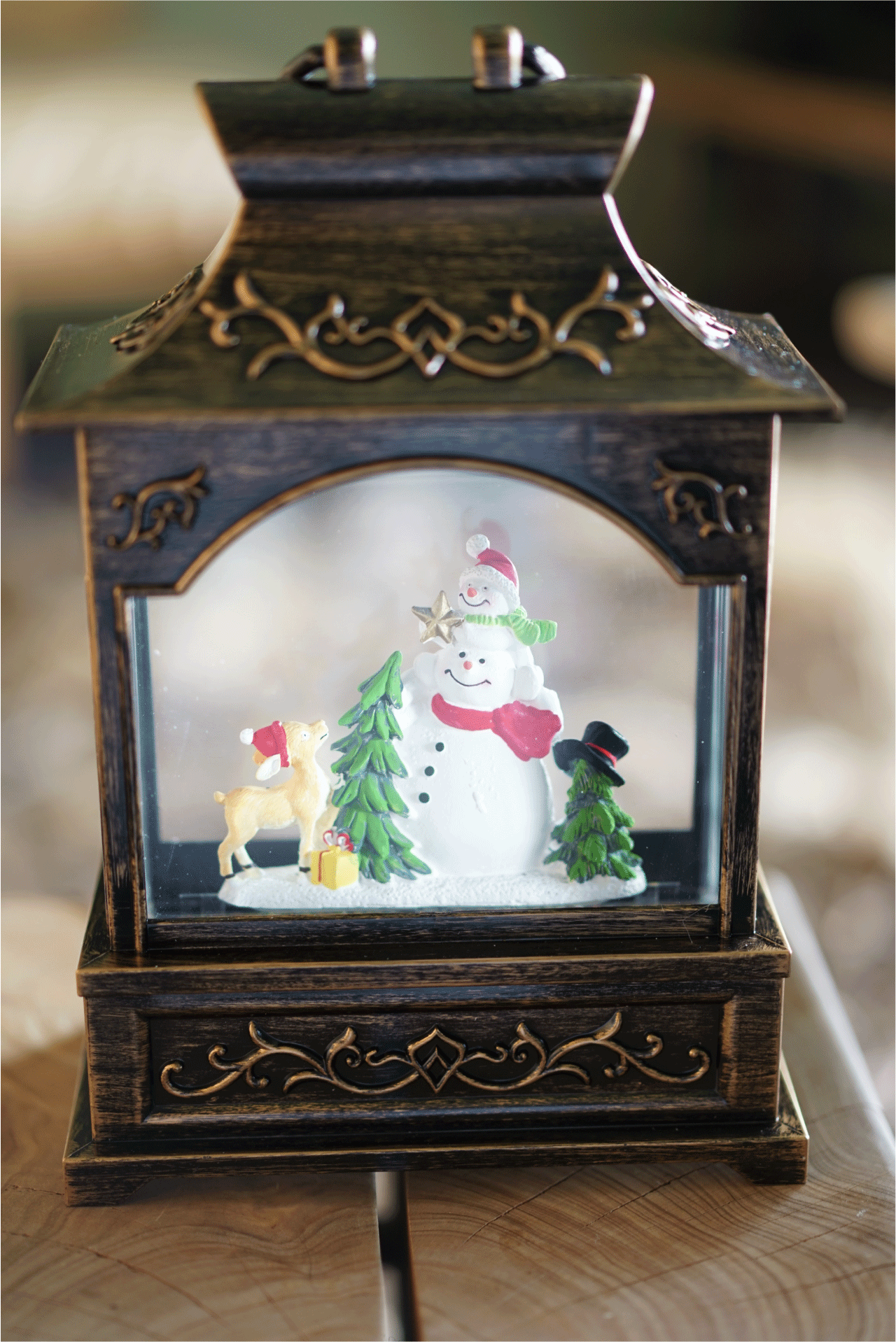 'Snowman with Puppy Deer' Musical & Lighting Lantern