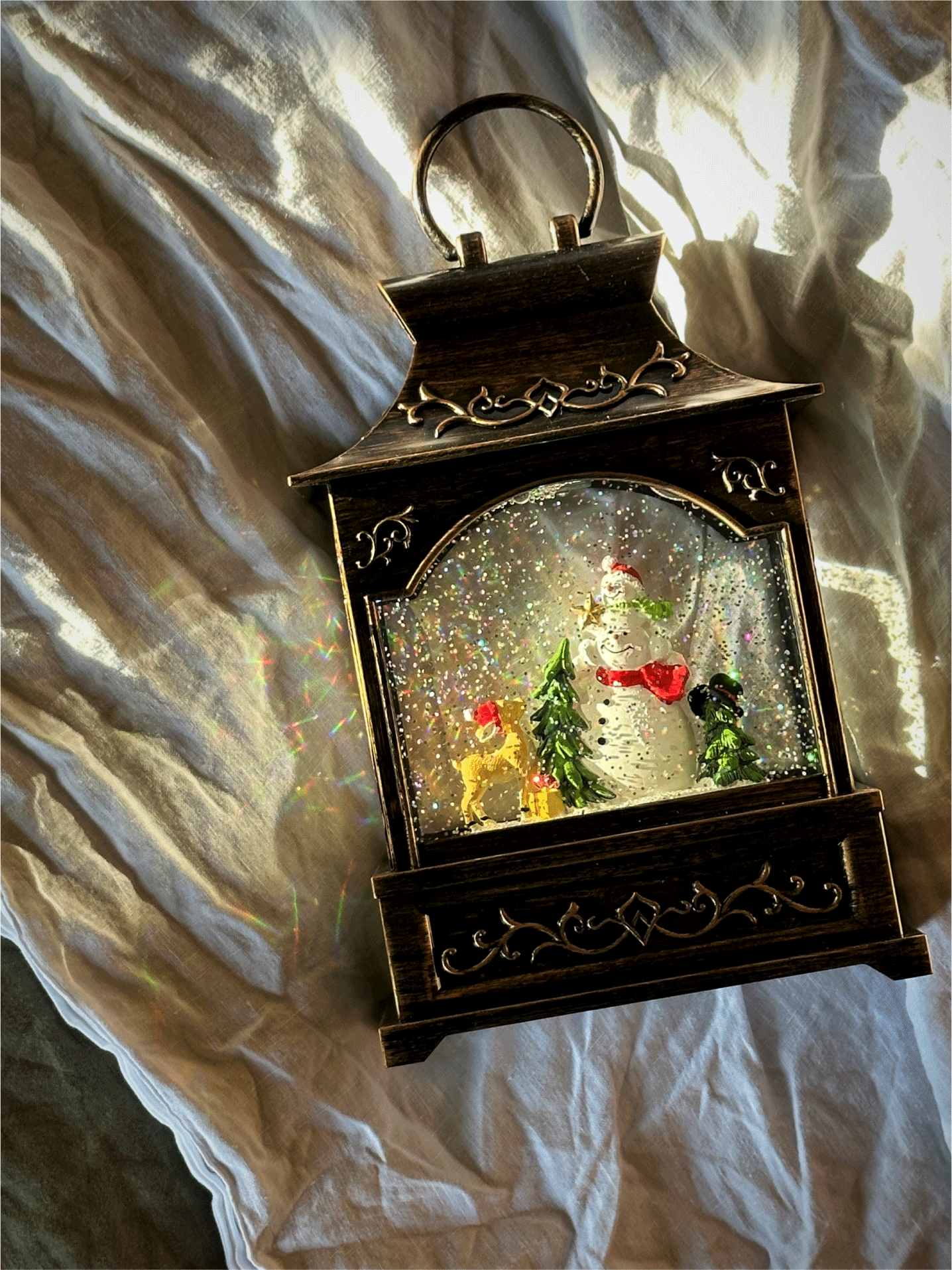 'Snowman with Puppy Deer' Musical & Lighting Lantern